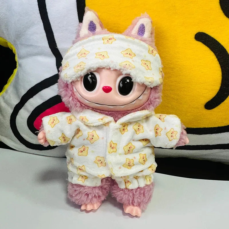 Cozy Pajama Hoodie Set for Labubu Dolls – With Eye Mask (Fits 15–17cm)