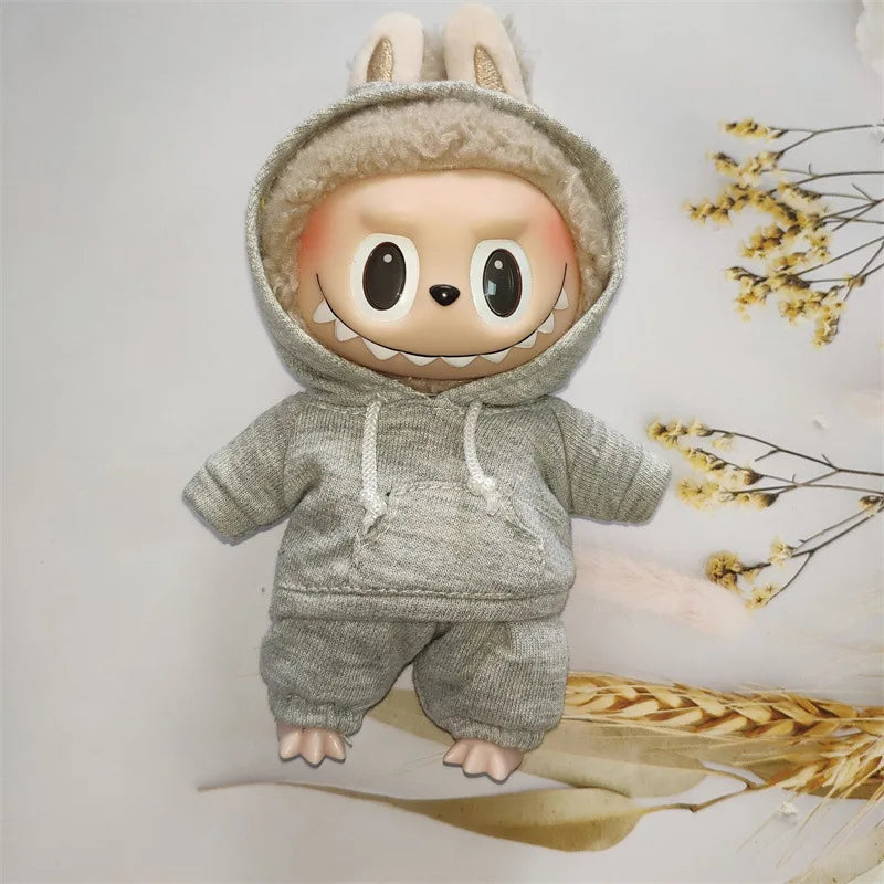 Labubu Doll Outfit Hoodie & Jogger Set – Streetwear Doll Clothes (Fits 15–17cm Dolls)