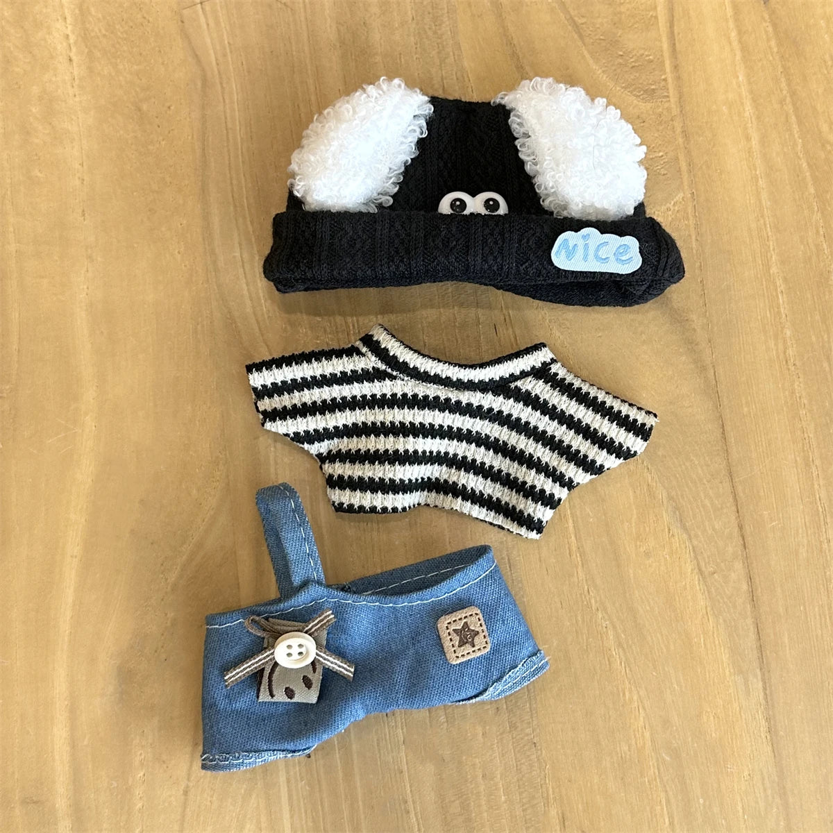 Cool Striped Streetwear Set for Labubu Dolls – Urban Outfit w/ Glasses & Shoes (Fits 15–17cm)