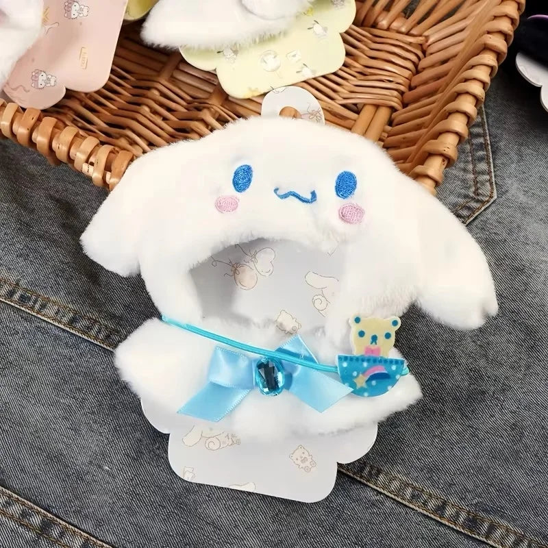 Sanrio-Inspired Plush Hoodie Cape for Labubu Dolls – Cinnamoroll, Kuromi, Hello Kitty & More (Fits 15–17cm)