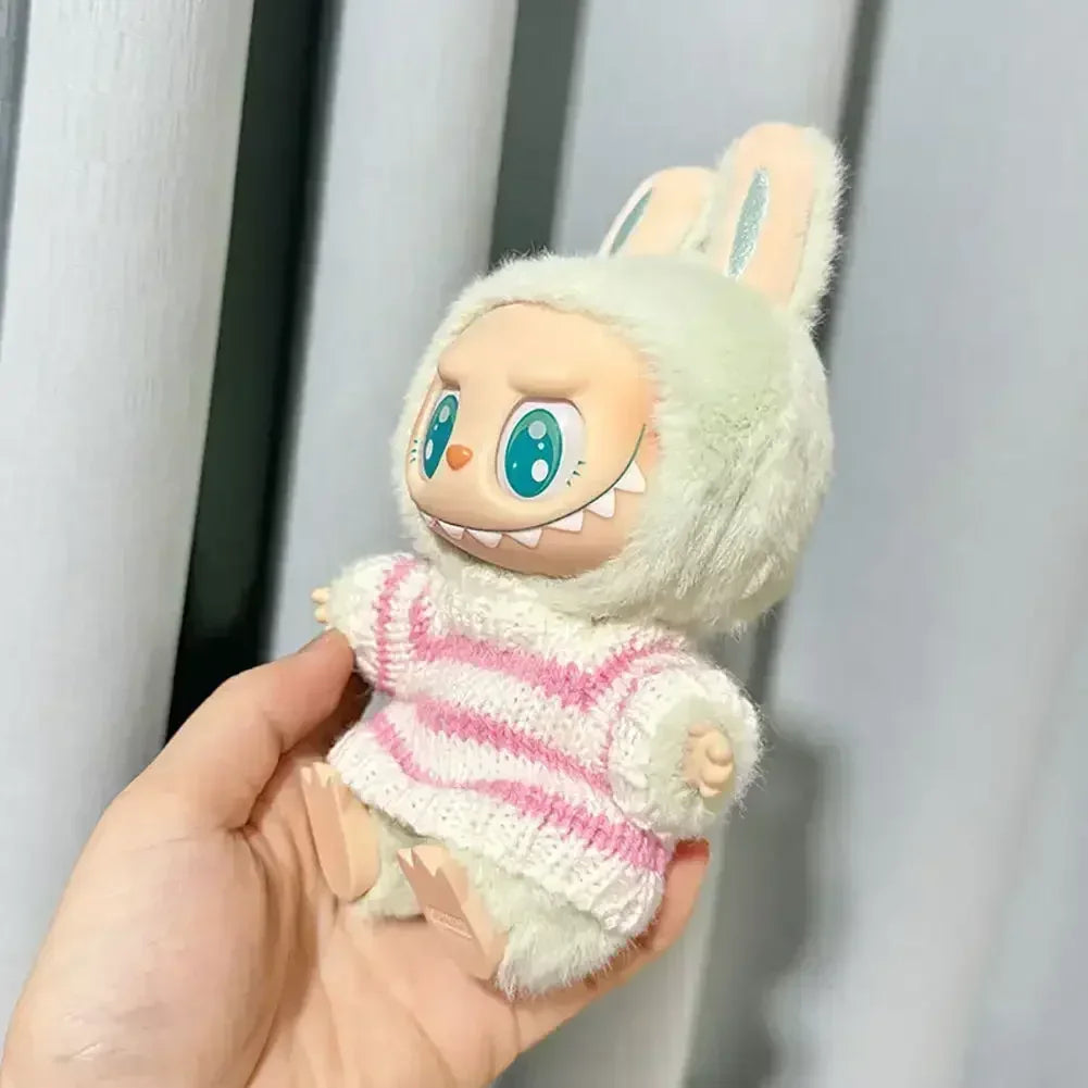 Labubu V1 V2 Idol Cute Doll Clothes Fashion Sweater Outfit Accessories Sitting Party Pink White (Fits 15–17cm Dolls)