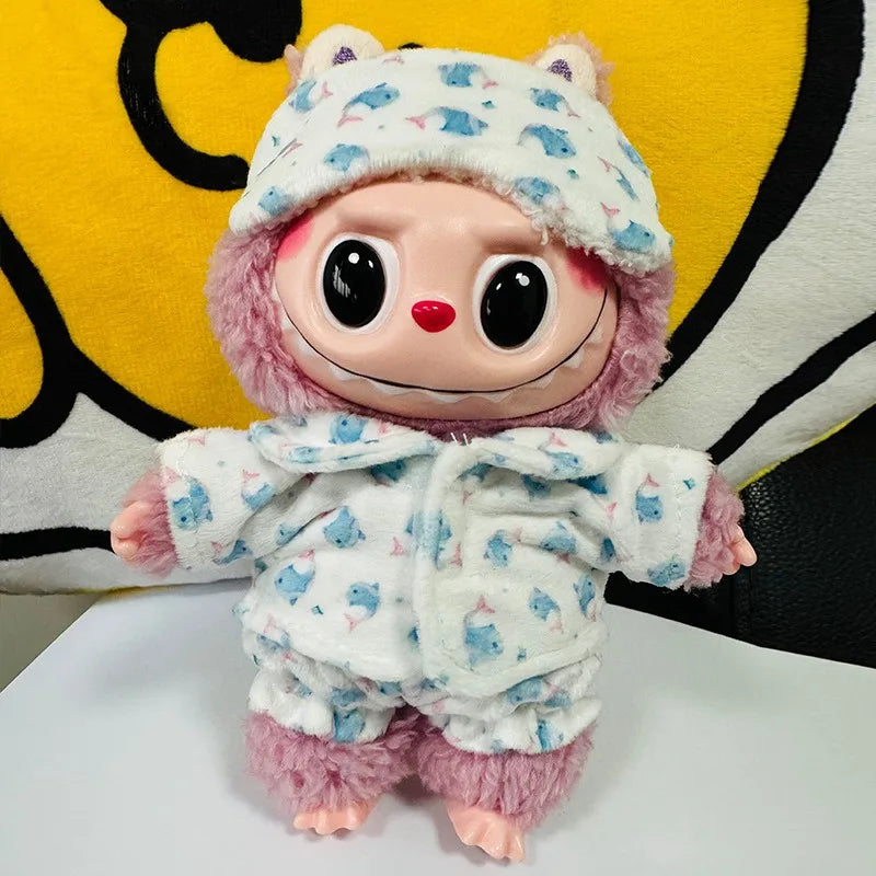 Cozy Pajama Hoodie Set for Labubu Dolls – With Eye Mask (Fits 15–17cm)