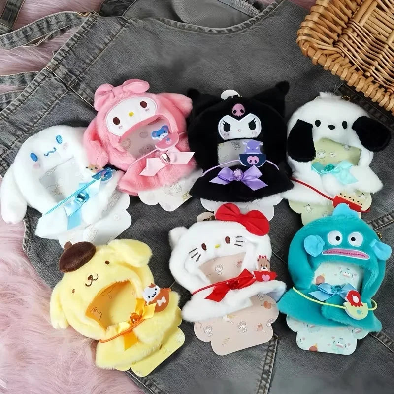 Sanrio-Inspired Plush Hoodie Cape for Labubu Dolls – Cinnamoroll, Kuromi, Hello Kitty & More (Fits 15–17cm)