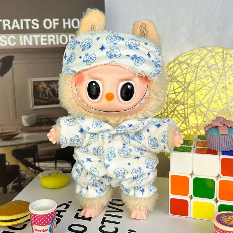 Cozy Pajama Hoodie Set for Labubu Dolls – With Eye Mask (Fits 15–17cm)