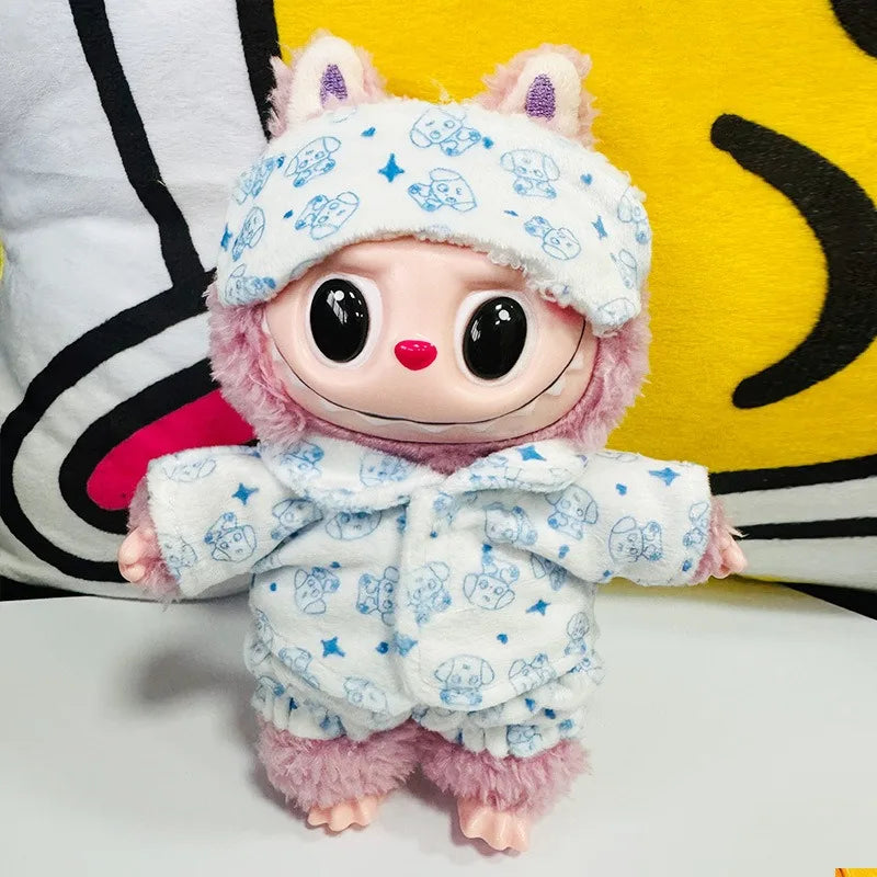 Cozy Pajama Hoodie Set for Labubu Dolls – With Eye Mask (Fits 15–17cm)
