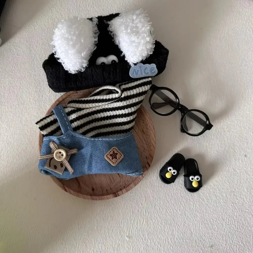 Cool Striped Streetwear Set for Labubu Dolls – Urban Outfit w/ Glasses & Shoes (Fits 15–17cm)