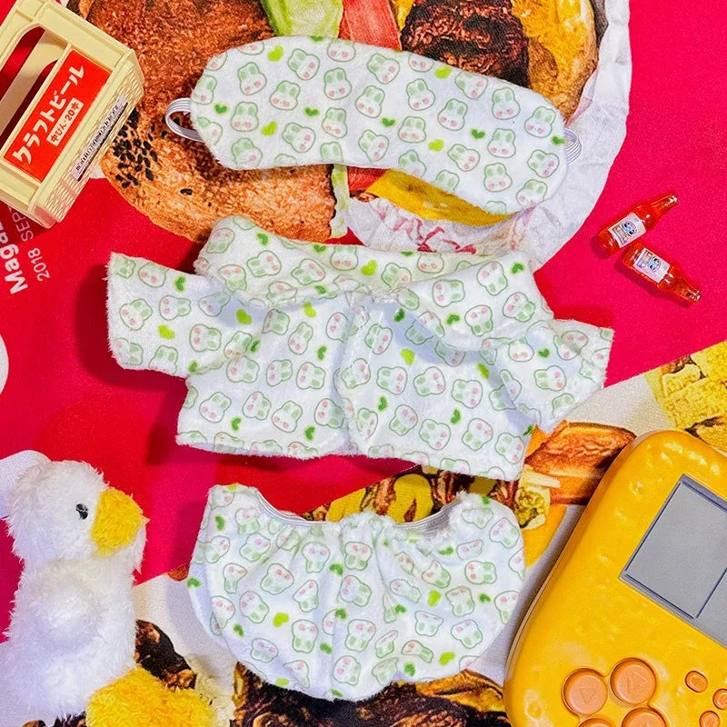 Cozy Pajama Hoodie Set for Labubu Dolls – With Eye Mask (Fits 15–17cm)