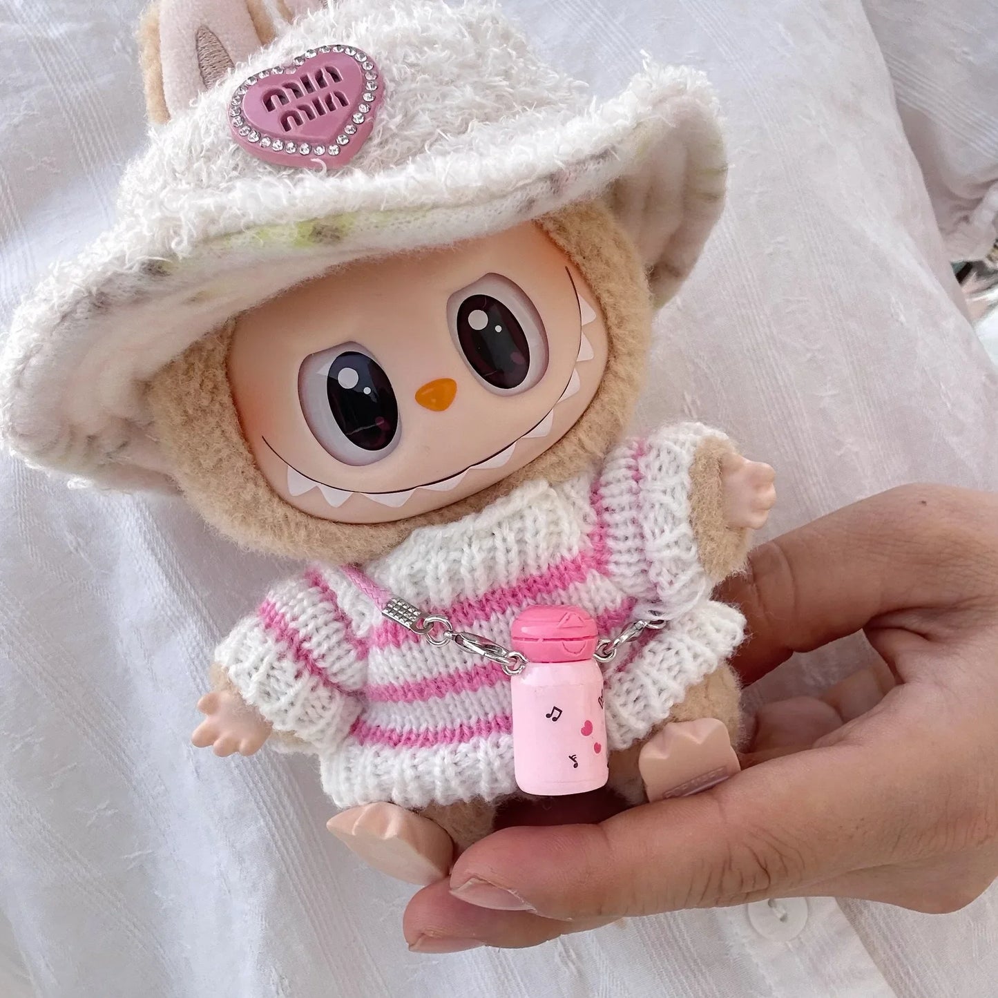 Labubu V1 V2 Idol Cute Doll Clothes Fashion Sweater Outfit Accessories Sitting Party Pink White (Fits 15–17cm Dolls)