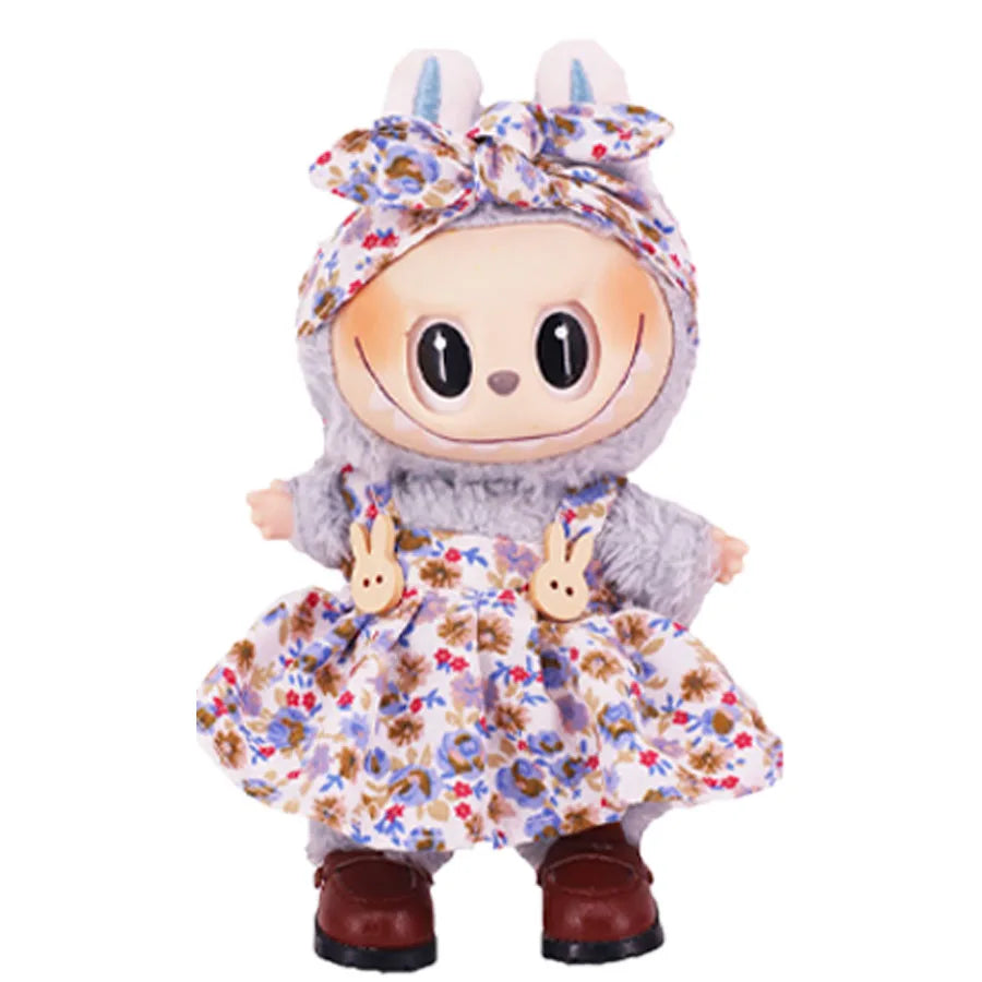 Complete Mix & Match Outfit & Shoe Set for Labubu Dolls – Dresses, Overalls & Martin Boots (Fits 15–17cm)