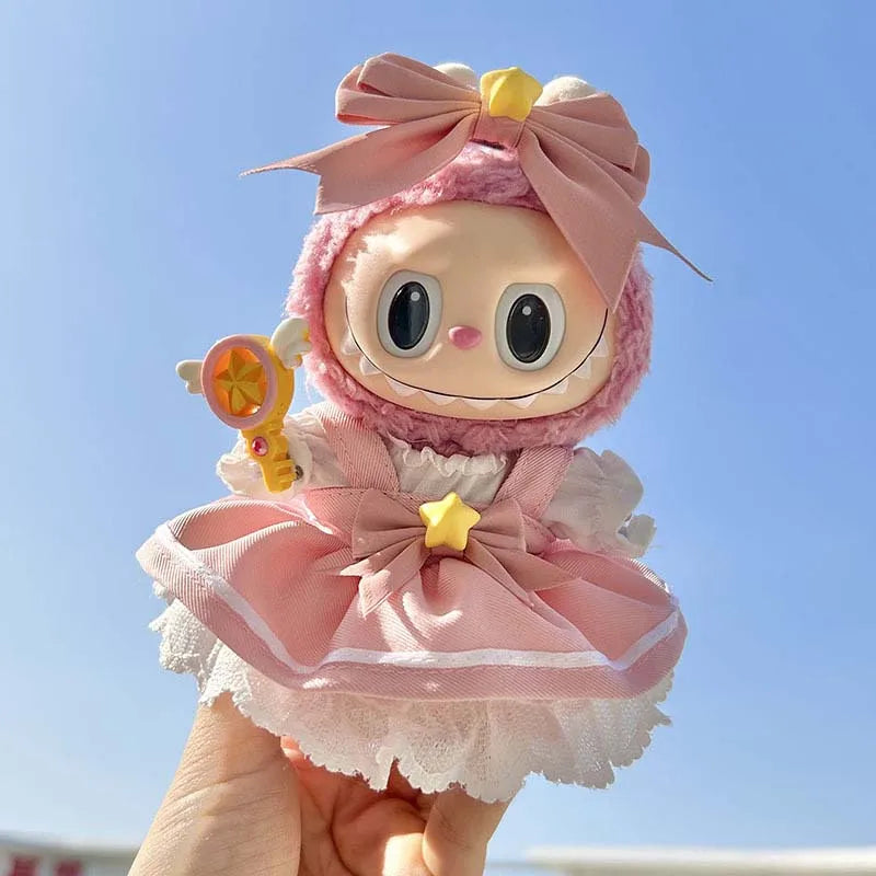 Magical Kpop-Inspired Pink Dress Set for Labubu Dolls (Fits 15–17cm)