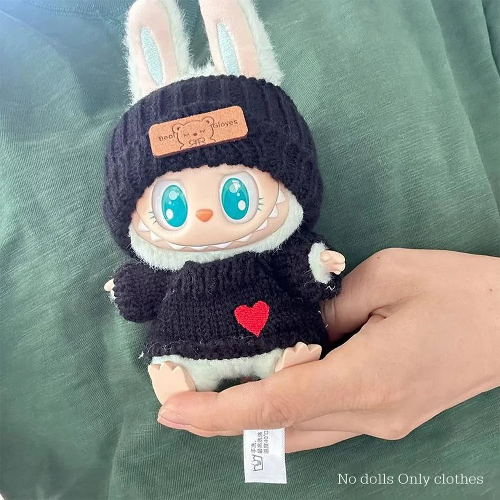 Bunny Knit Sweater Outfit for Labubu Dolls – Cozy Twin Hoodie Set (Fits 15–17cm)