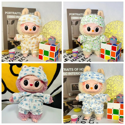 Cozy Pajama Hoodie Set for Labubu Dolls – With Eye Mask (Fits 15–17cm)