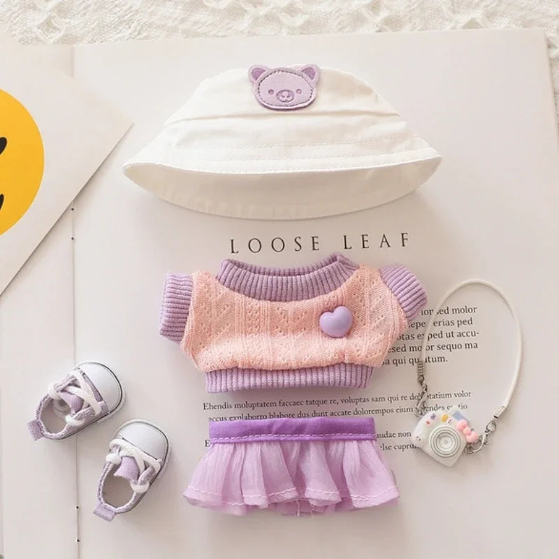 Pastel Tulle Skirt & Sweater Set for Labubu Dolls – With Hat & Accessories (Fits 15–17cm)