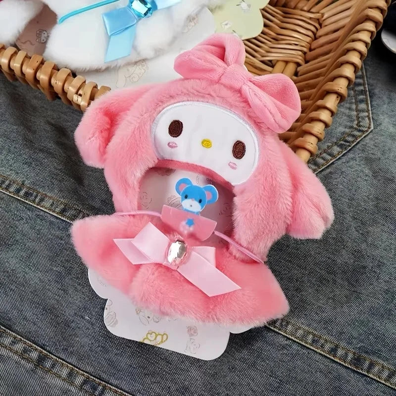Sanrio-Inspired Plush Hoodie Cape for Labubu Dolls – Cinnamoroll, Kuromi, Hello Kitty & More (Fits 15–17cm)