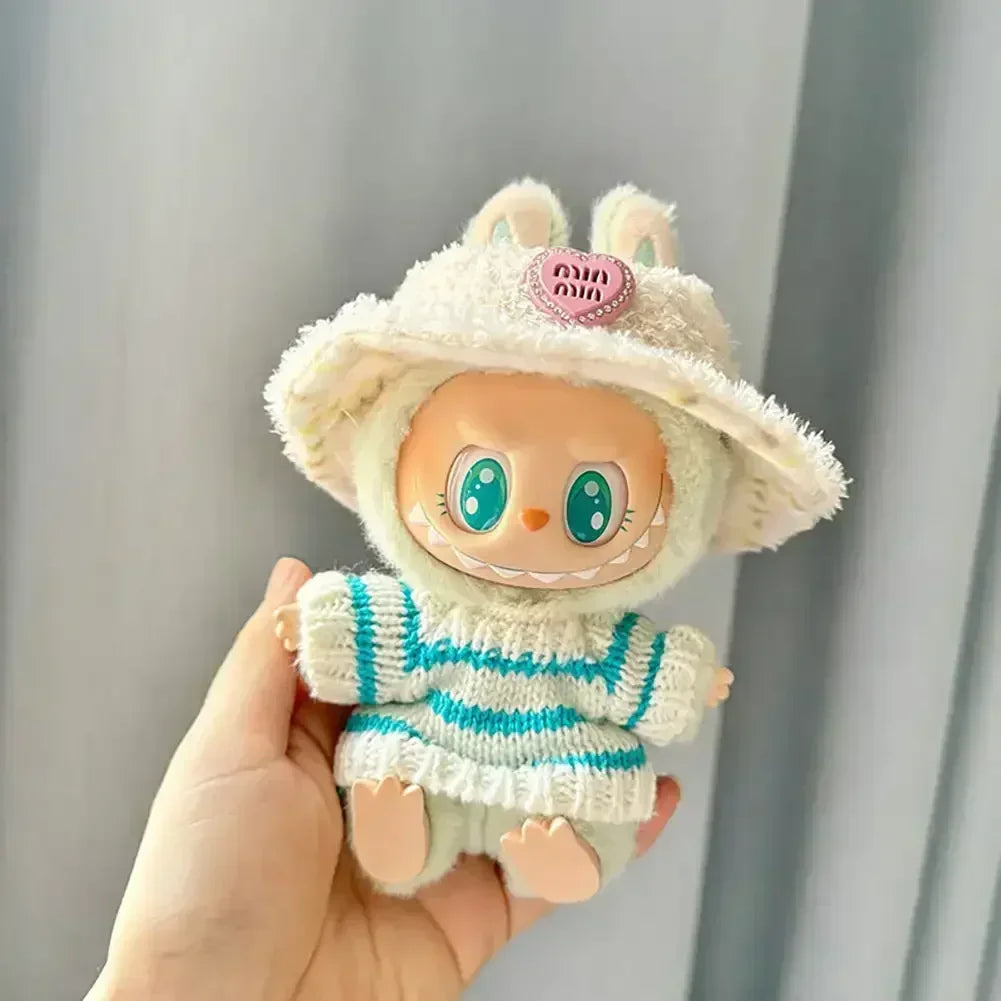 Labubu V1 V2 Idol Cute Doll Clothes Fashion Sweater Outfit Accessories Sitting Party Pink White (Fits 15–17cm Dolls)