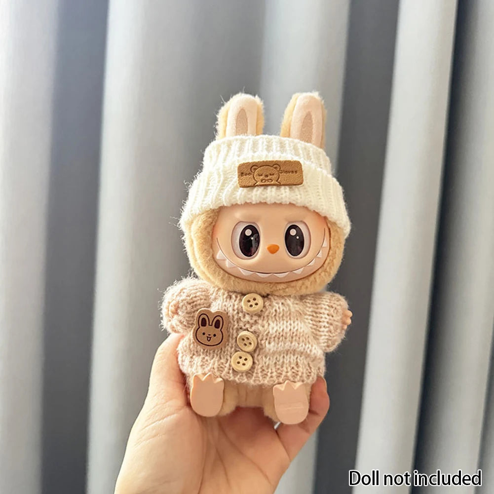 Bunny Knit Sweater Outfit for Labubu Dolls – Cozy Twin Hoodie Set (Fits 15–17cm)