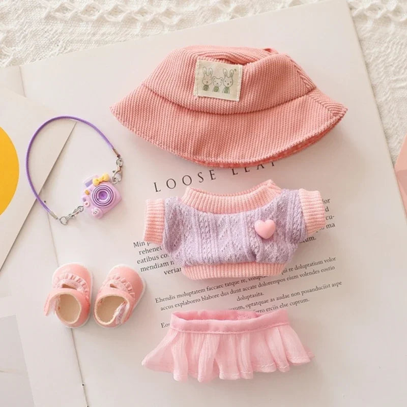 Pastel Tulle Skirt & Sweater Set for Labubu Dolls – With Hat & Accessories (Fits 15–17cm)