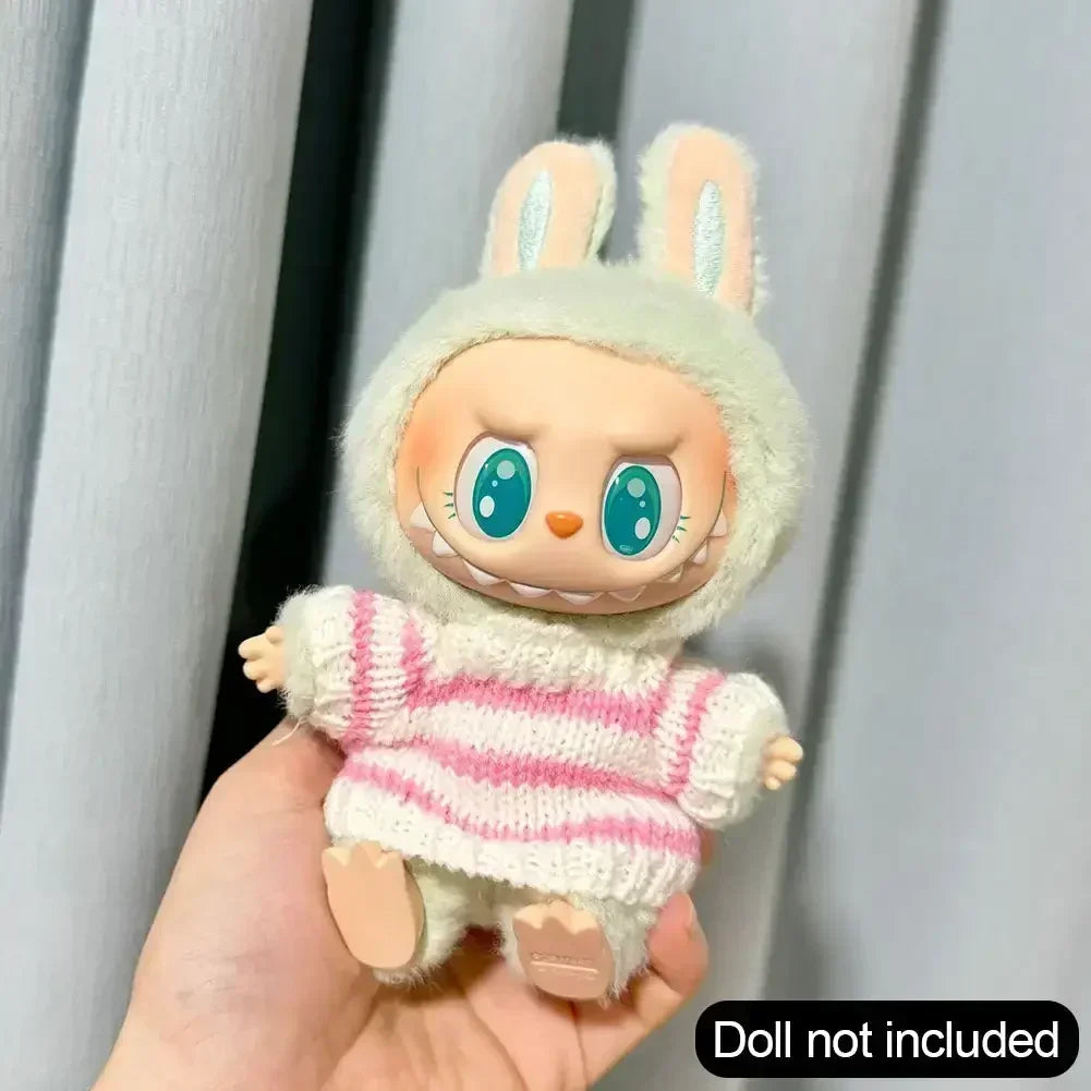 Labubu V1 V2 Idol Cute Doll Clothes Fashion Sweater Outfit Accessories Sitting Party Pink White (Fits 15–17cm Dolls)