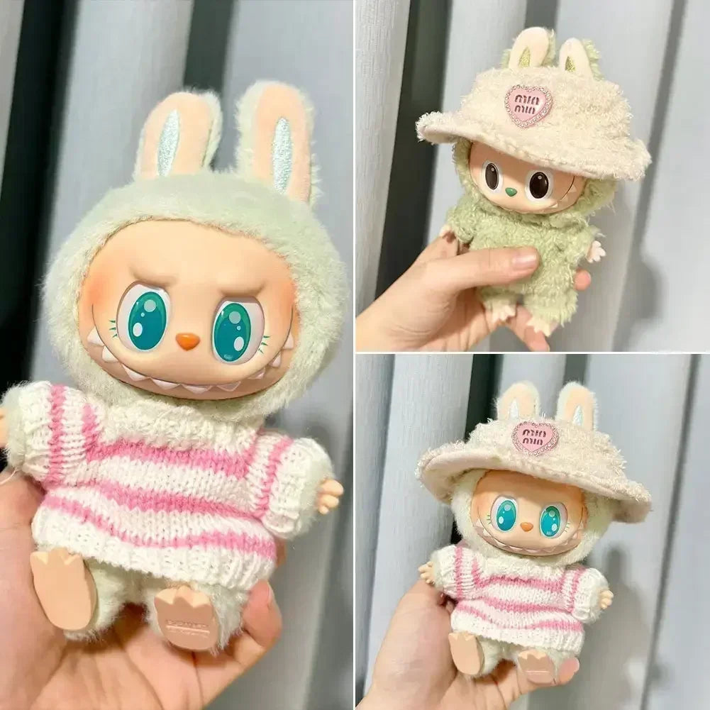 Labubu V1 V2 Idol Cute Doll Clothes Fashion Sweater Outfit Accessories Sitting Party Pink White (Fits 15–17cm Dolls)