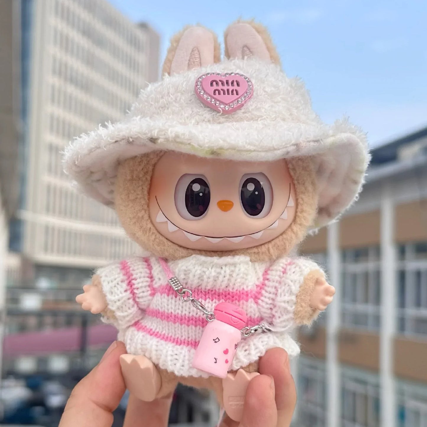 Labubu V1 V2 Idol Cute Doll Clothes Fashion Sweater Outfit Accessories Sitting Party Pink White (Fits 15–17cm Dolls)