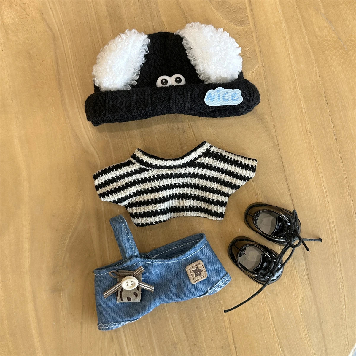 Cool Striped Streetwear Set for Labubu Dolls – Urban Outfit w/ Glasses & Shoes (Fits 15–17cm)