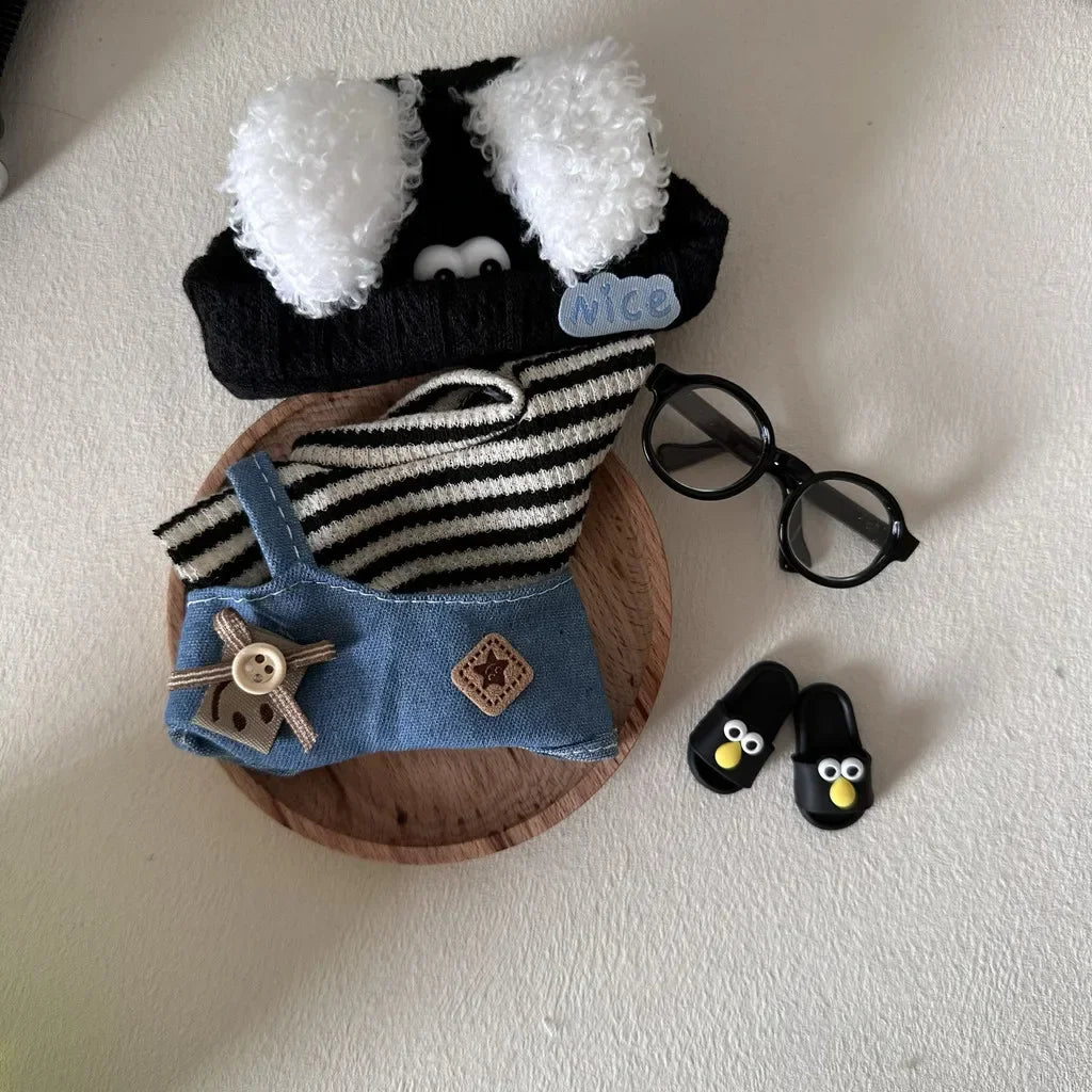 Cool Striped Streetwear Set for Labubu Dolls – Urban Outfit w/ Glasses & Shoes (Fits 15–17cm)