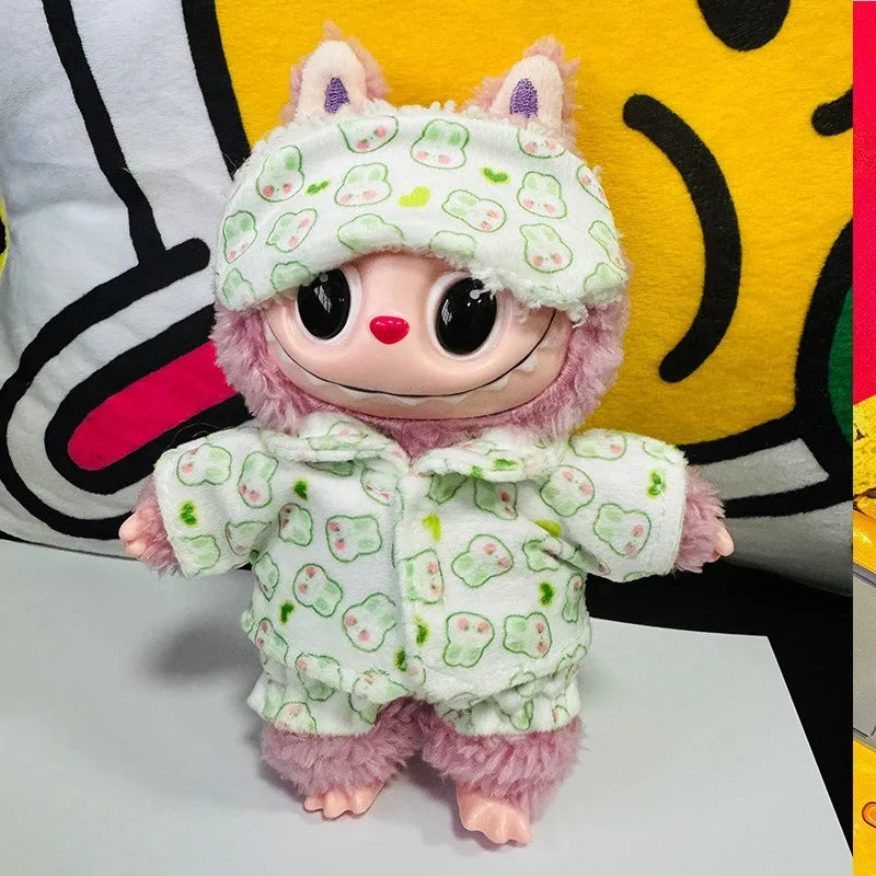 Cozy Pajama Hoodie Set for Labubu Dolls – With Eye Mask (Fits 15–17cm)