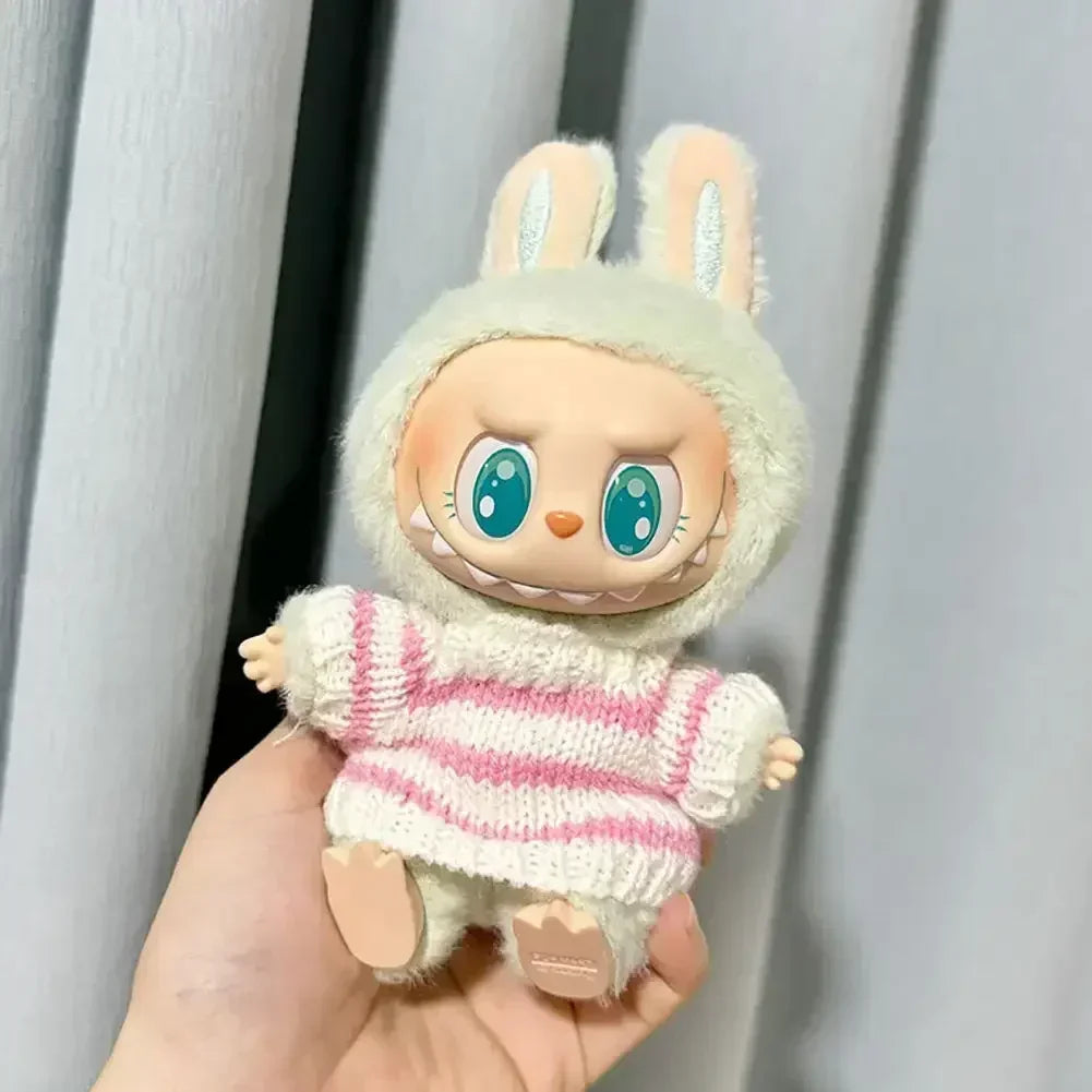 Labubu V1 V2 Idol Cute Doll Clothes Fashion Sweater Outfit Accessories Sitting Party Pink White (Fits 15–17cm Dolls)