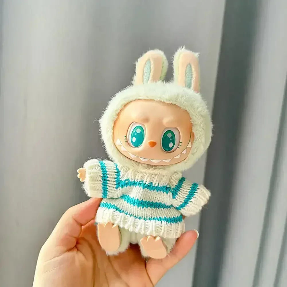 Labubu V1 V2 Idol Cute Doll Clothes Fashion Sweater Outfit Accessories Sitting Party Pink White (Fits 15–17cm Dolls)