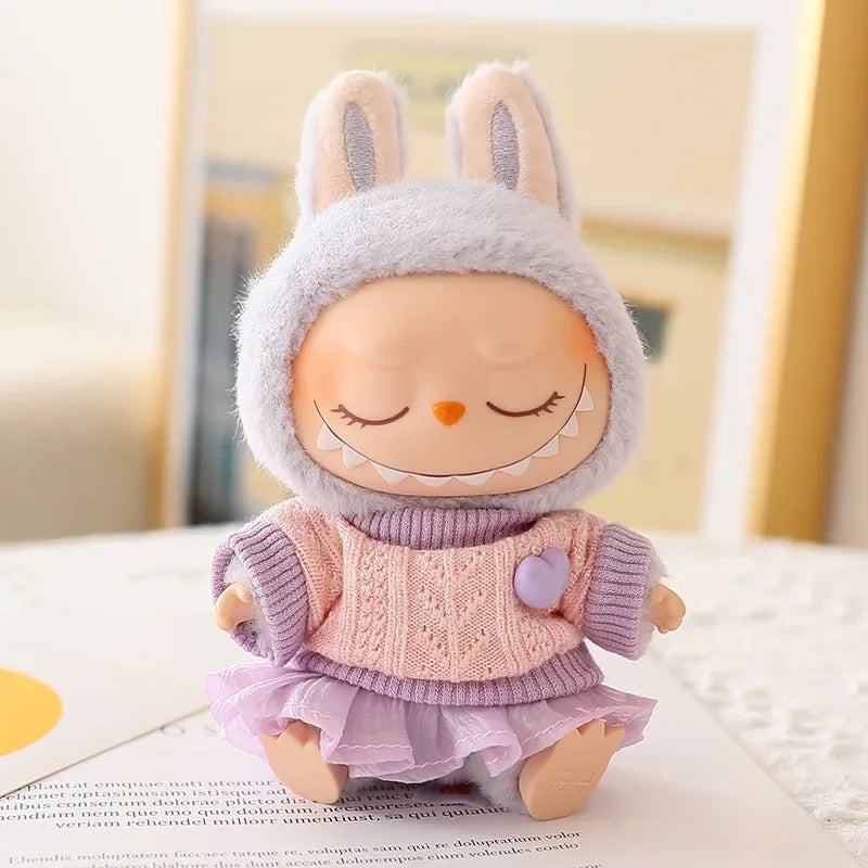 Pastel Tulle Skirt & Sweater Set for Labubu Dolls – With Hat & Accessories (Fits 15–17cm)