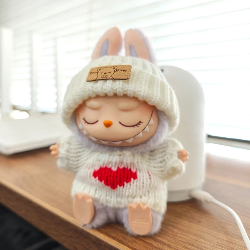 Labubu V1 V2 Idol Cute Doll Clothes Fashion Sweater Outfit Accessories Sitting Party Pink White (Fits 15–17cm Dolls)
