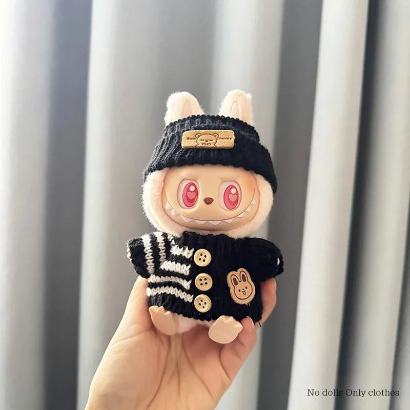 Bunny Knit Sweater Outfit for Labubu Dolls – Cozy Twin Hoodie Set (Fits 15–17cm)