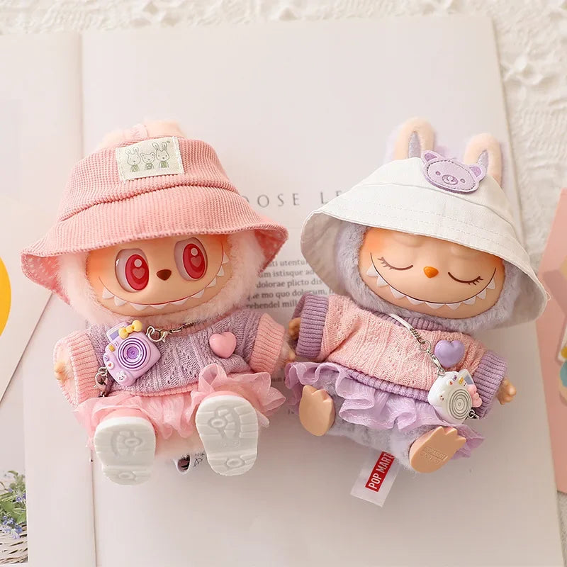 Pastel Tulle Skirt & Sweater Set for Labubu Dolls – With Hat & Accessories (Fits 15–17cm)