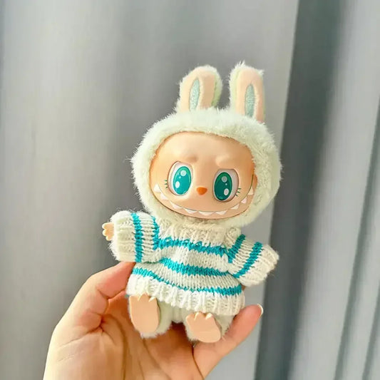 Labubu V1 V2 Idol Cute Doll Clothes Fashion Sweater Outfit Accessories Sitting Party Pink White (Fits 15–17cm Dolls)