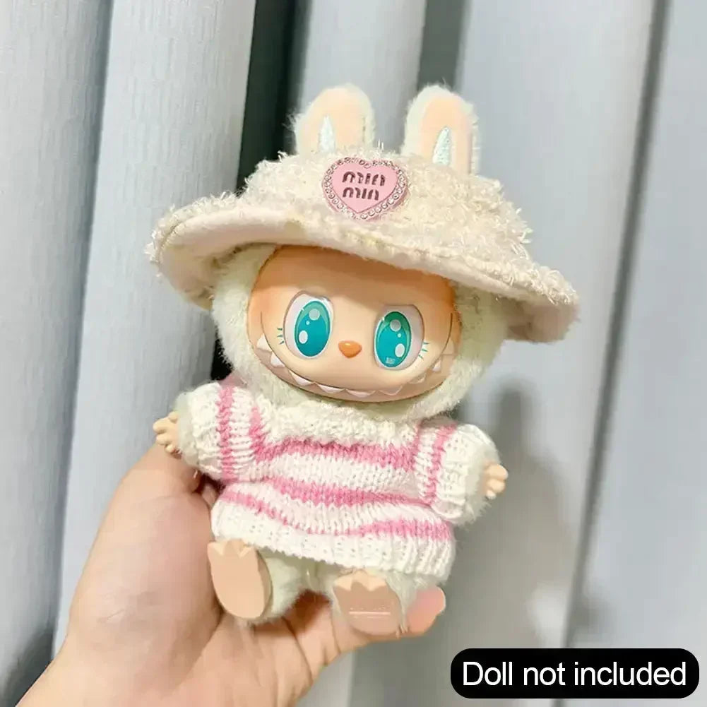 Labubu V1 V2 Idol Cute Doll Clothes Fashion Sweater Outfit Accessories Sitting Party Pink White (Fits 15–17cm Dolls)